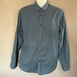 Billabong 100% Cotton Navy Blue Diamond Pattern Button Up Long Sl Short Men’s XL